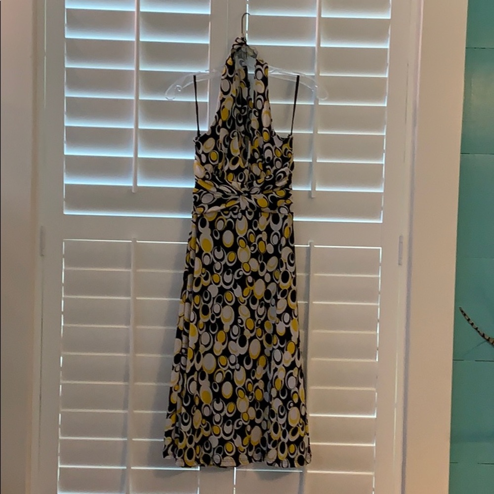 Sushi Flower Black/Yellow Halter Dress Size Small